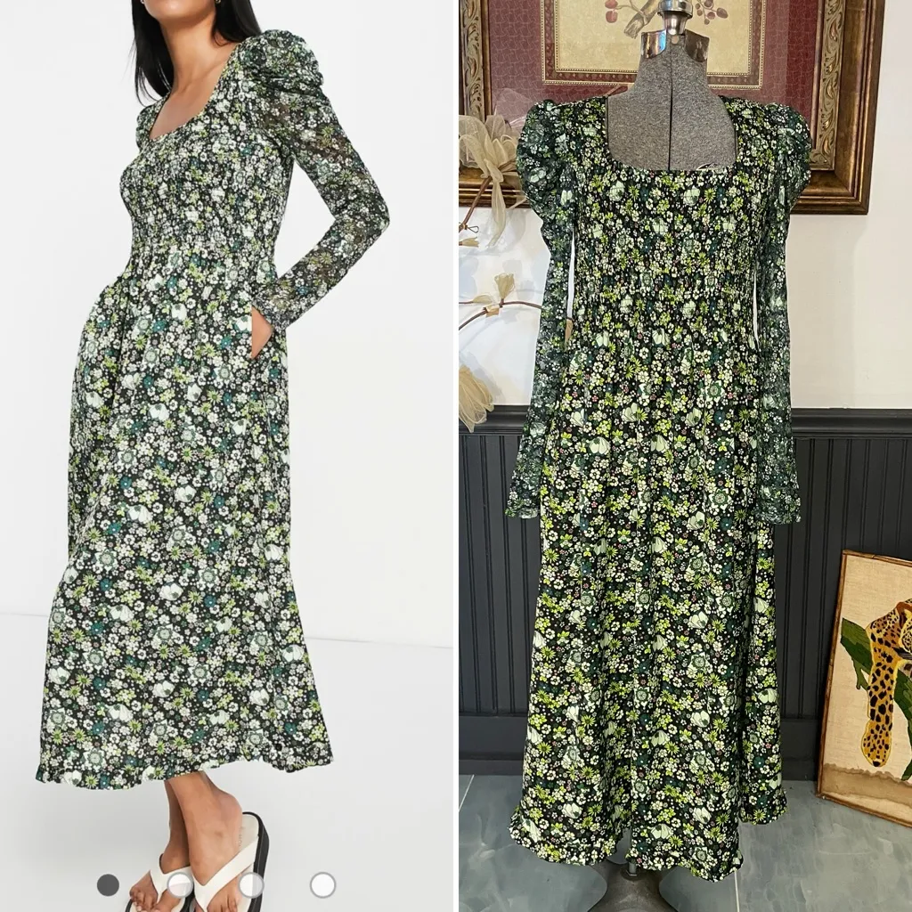 Scotch & Soda Maison Floral Print Lace Smocked Cottage Core Midi Dress - S 💛🎀 - Image 2