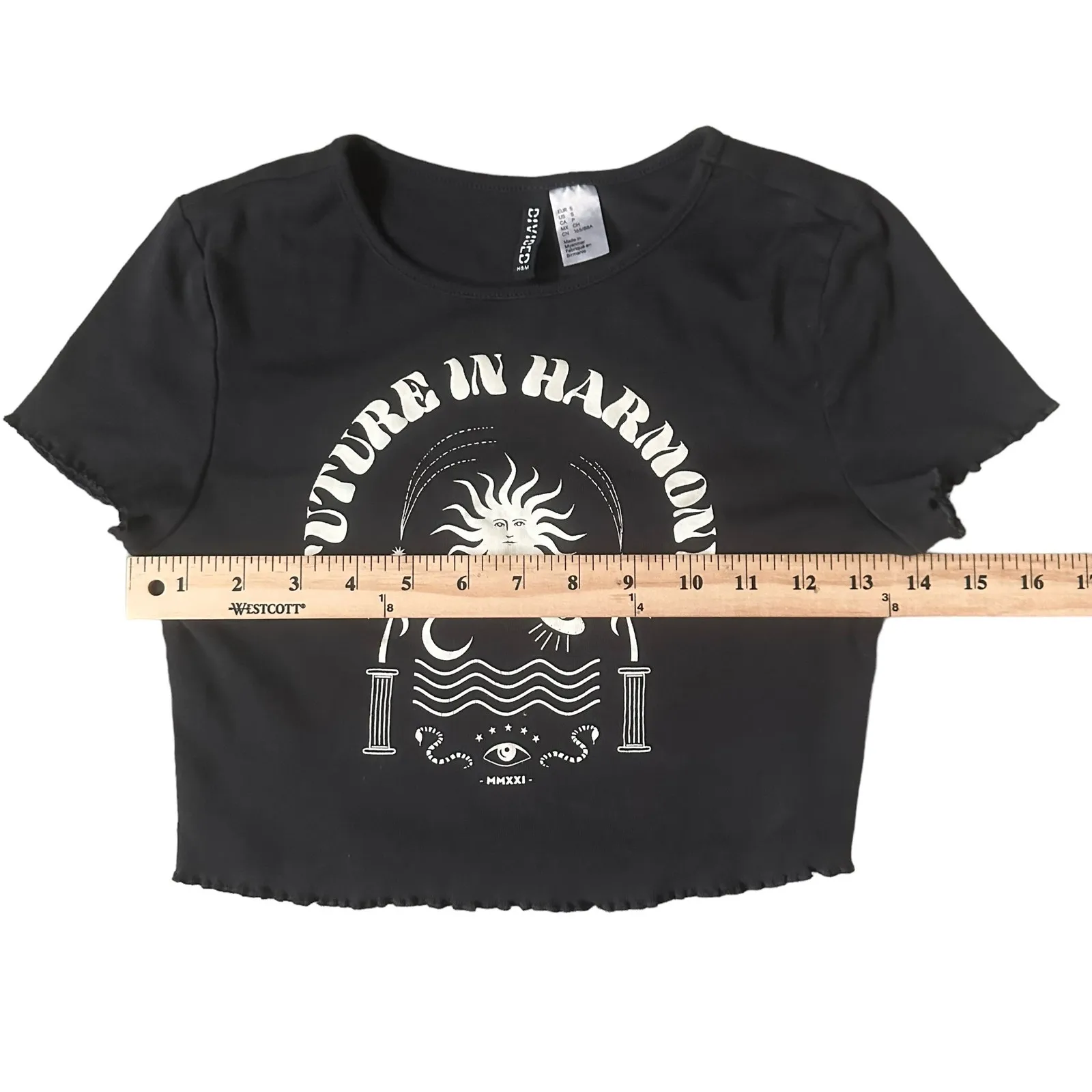 Divided Crop Top 100% Cotton Short Sleeve CrewNeck Graphic T-Shirt Womens Small - Image 6