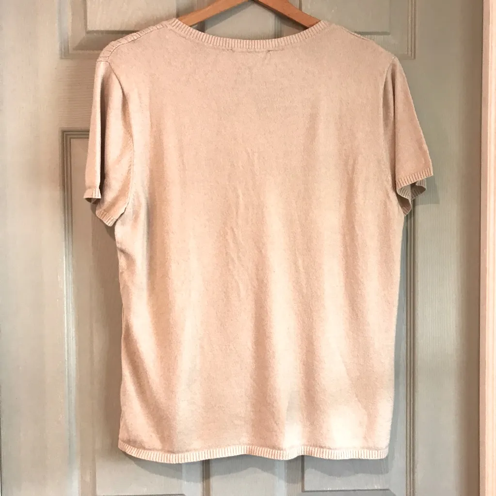 Evan Picone Cream Cable Knit Rayon Nylon XL Scoop Neck Short Sleeve Sweater Top - Image 3