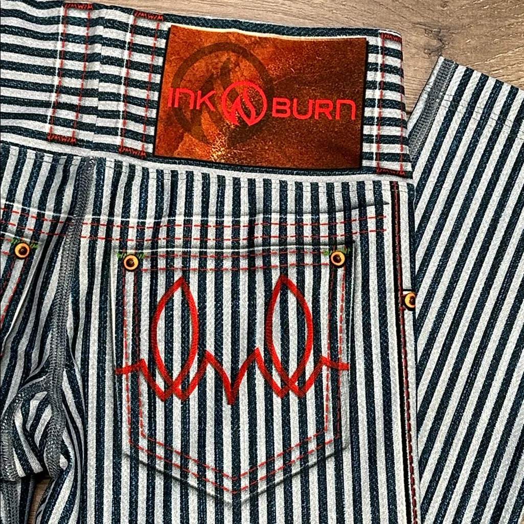 INKnBURN Blue White Stripe Denim Capri Performance Leggings Size 0 - Image 6