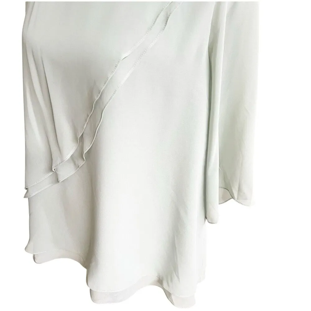 Number Sea Women’s Ruffled 3/4 Blouse Size 12 Seafoam Zipper Back Office Dressy Green - Image 7