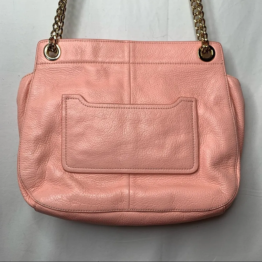 Rare Tory Burch Marion Light Pink Saddle Bag Big Crossbody Bag Gold Chain - Image 3