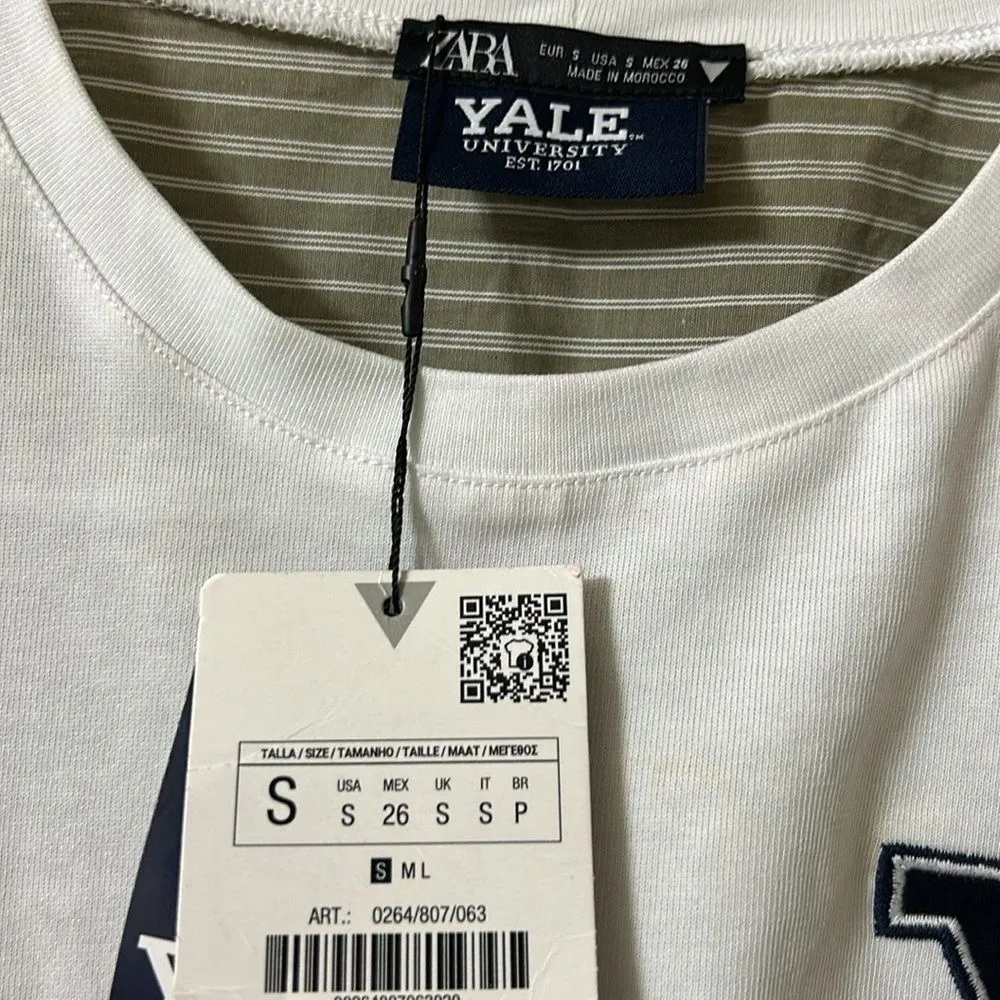 Zara White and Beige Contrasting Oversized Yale  T-shirt(Size Small) - Image 5