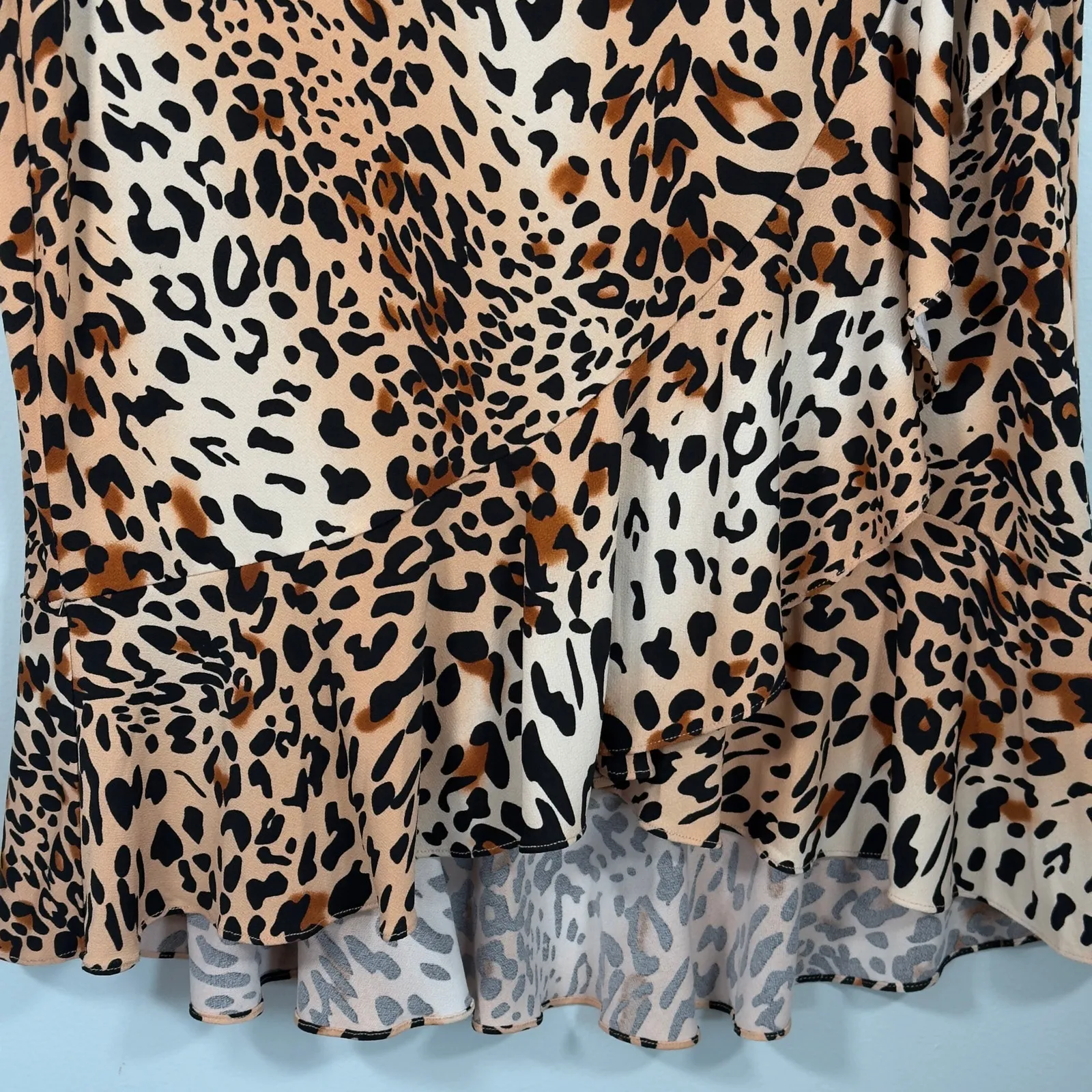 Y2K ECI Leopard Wrap Skirt Ruffle Hem Midi Animal Print Trend Mob Wife Aesthetic - Image 3