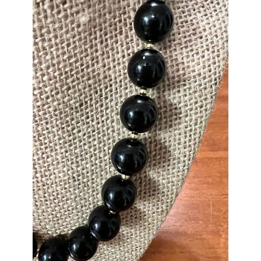 Vintage Monet Black Graduated Acrylic Beads Gold Tone Necklace - Image 3