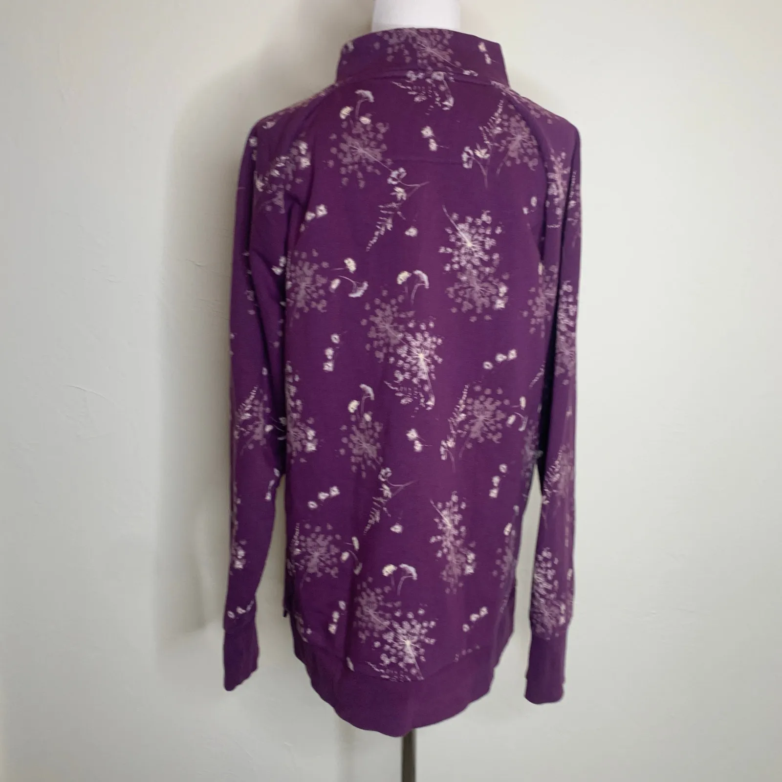 Lands' End Serious Sweats Purple Bleach Floral Pattern Sz Large - Image 2