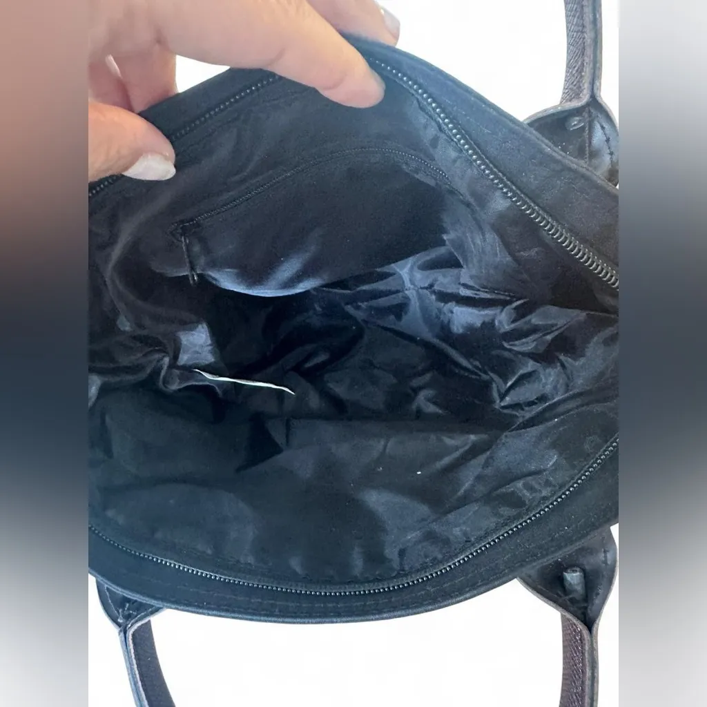 Small Black Nylon Tote with Brown Handles – Everyday Classic Bag - Image 4