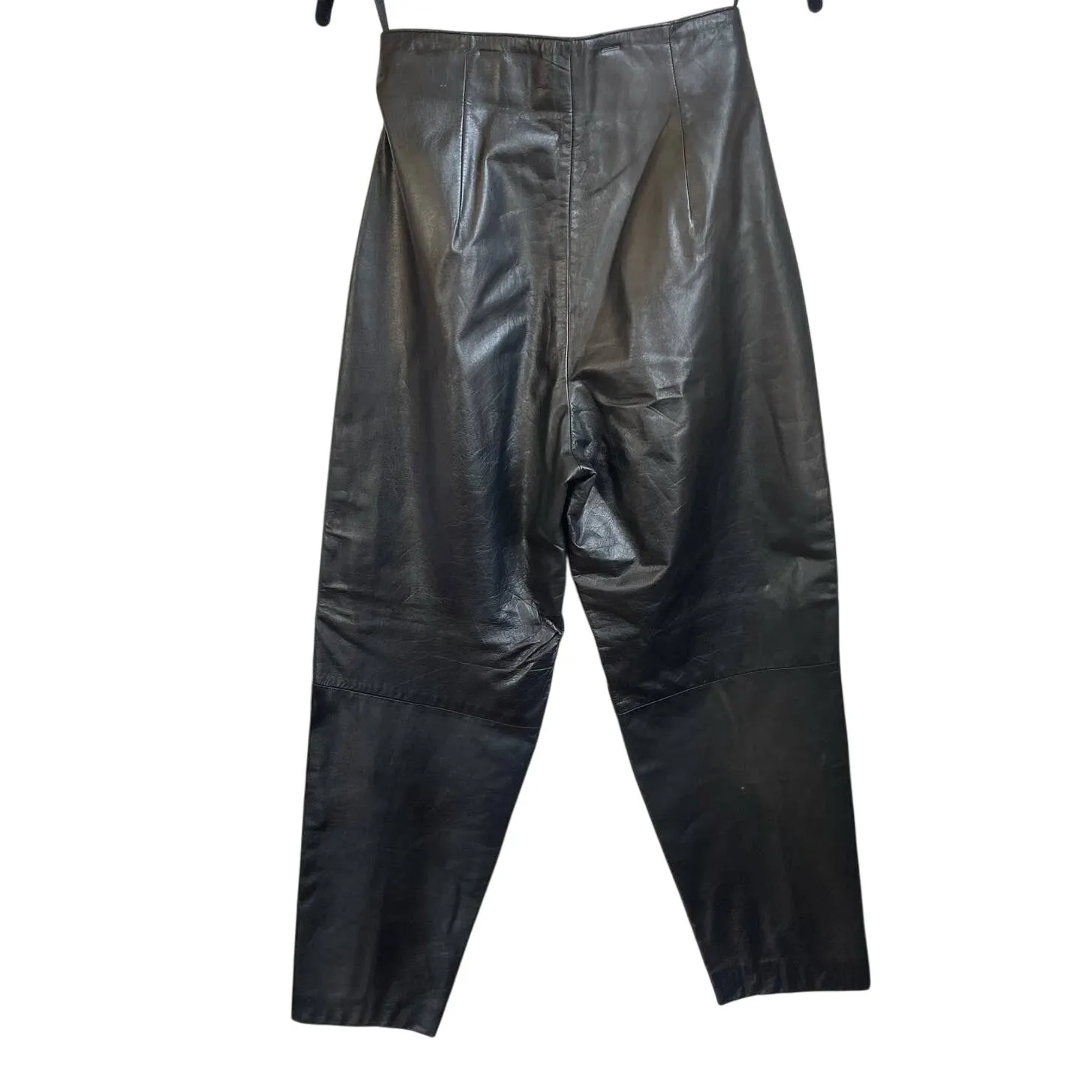 Vintage 80s 90s Toffs Leather High Waisted Black Tapered Pants Size 4 - Image 5