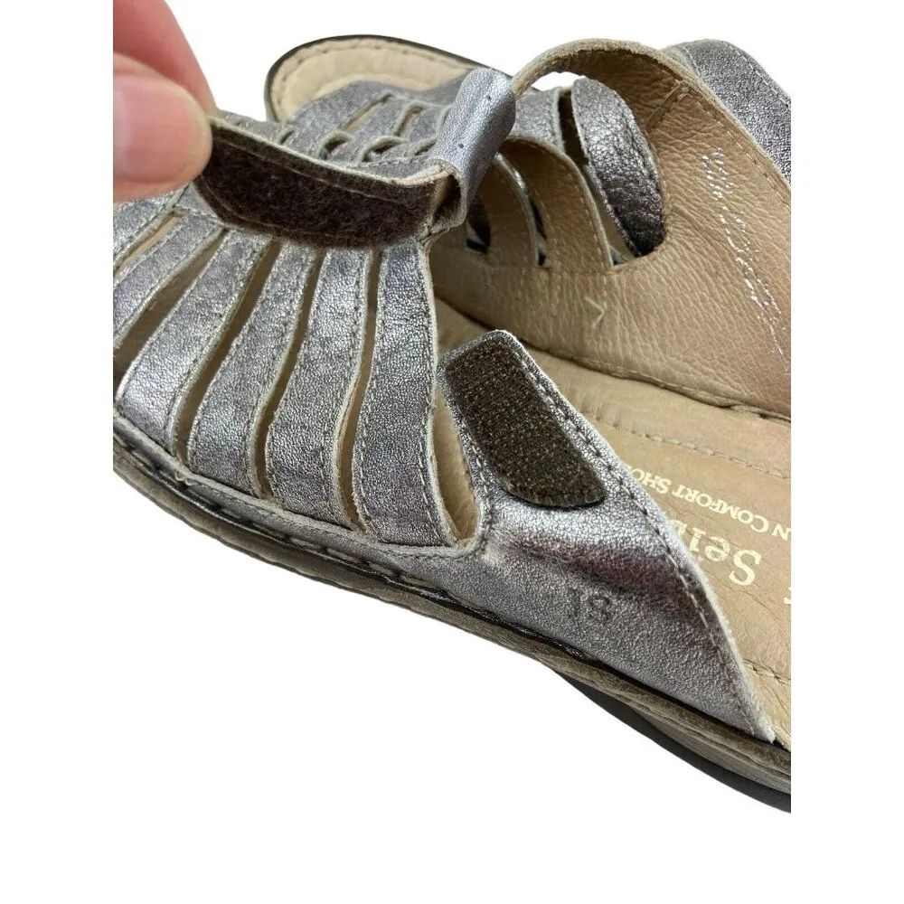 *Josef Seibel Sandals Womens 41 Metallic Silver Caged Strappy Slip On Slide Mule Size 10 - Image 10