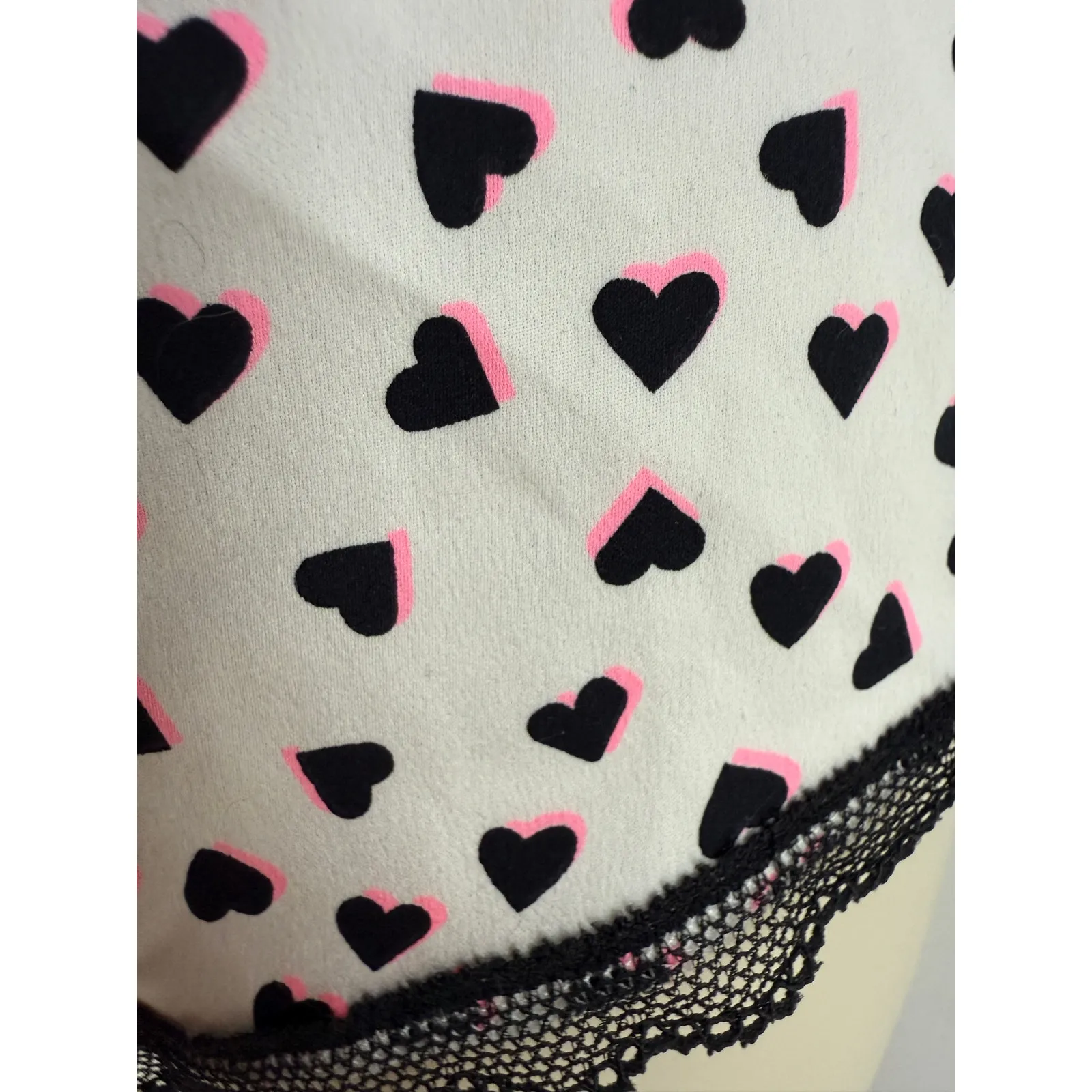 Victoria Secret Satin Sleepwear Black Neon Pink Heart Cami Shorts Set XLarge - Image 4