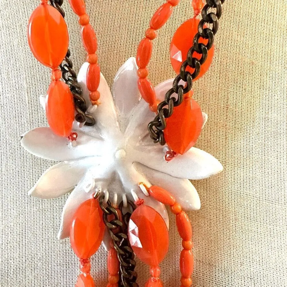 LUCKY BRAND Brass & Orange Beaded Necklace with Enameled Flower Center - Image 6