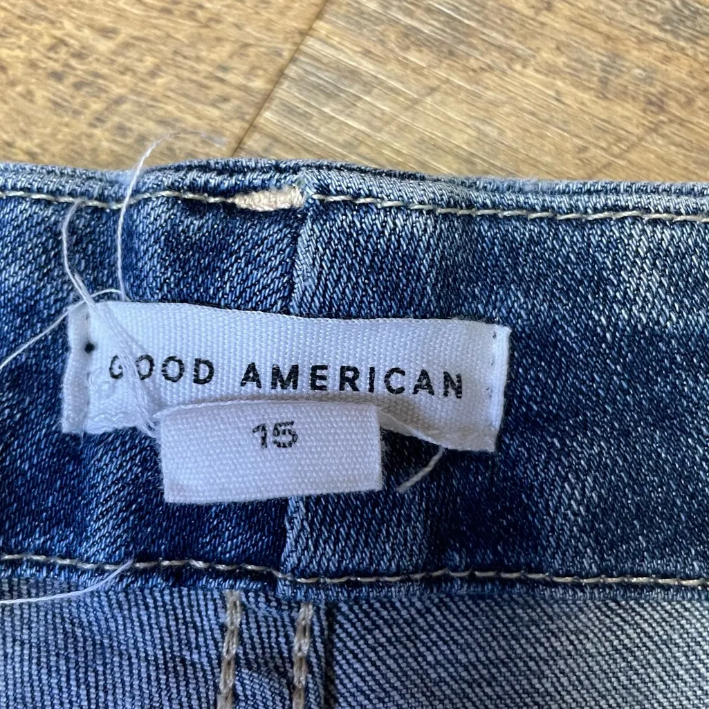 Good American Good Waist Crop High Rise Distressed Jeans Blue Womens Size 15 - Image 4