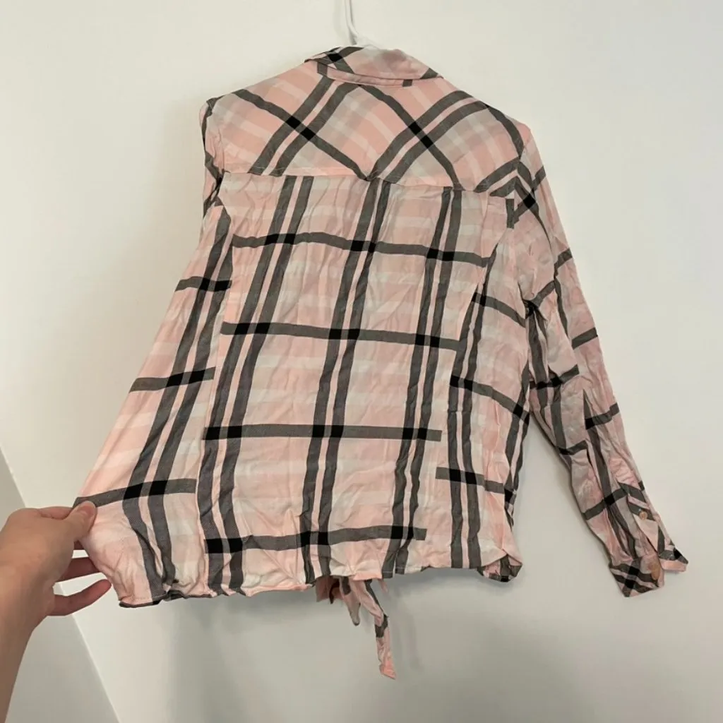 TORRID 1 Plus Size Taylor Plaid Tie Front Slim Fit Twill Shirt Baby Pink Flannel - Image 13