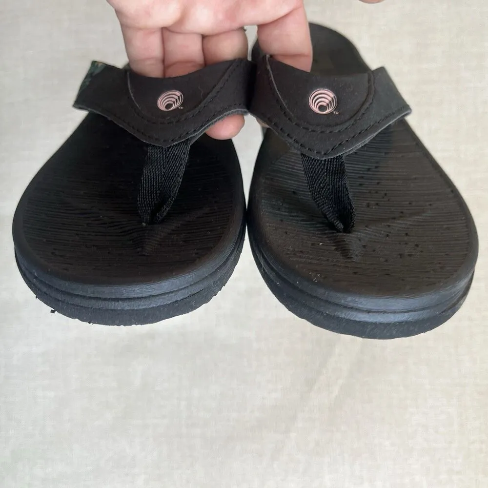 High Tide Black Sandal Flip Flop Comfort Tropical Beach Floral Size 9 - Image 4