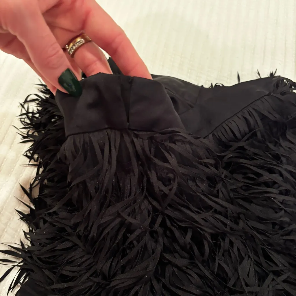 Express Black Fringe Party Y2K Mini Skirt Satin Waistband Zipper Closure Size 2 - Image 6