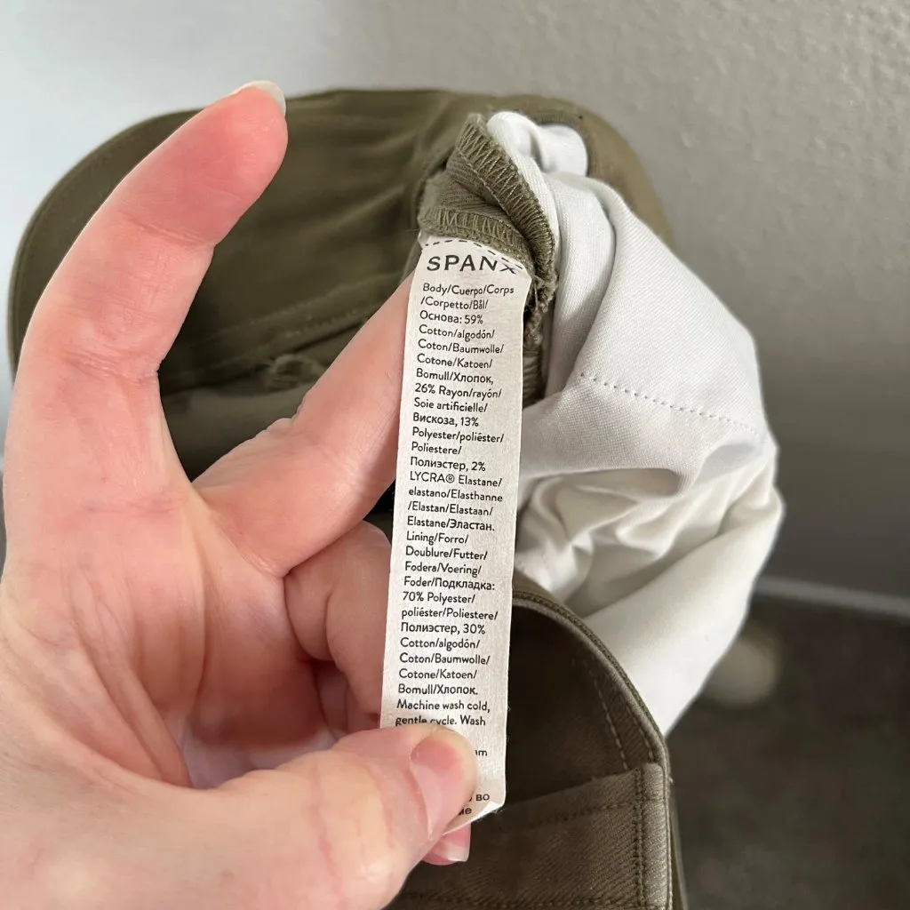 Spanx Womens Olive Green Stretch Twill Cropped Wide Leg Pants Size Large 20686q - Image 7