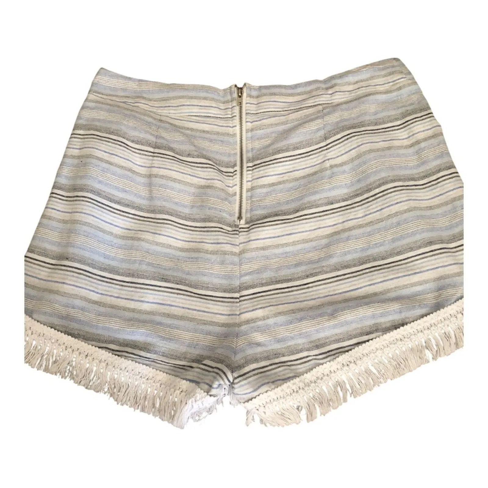 lulus Savvy Blue and White Striped White Fringe Along Sides Hem Shorts Medium - Image 5