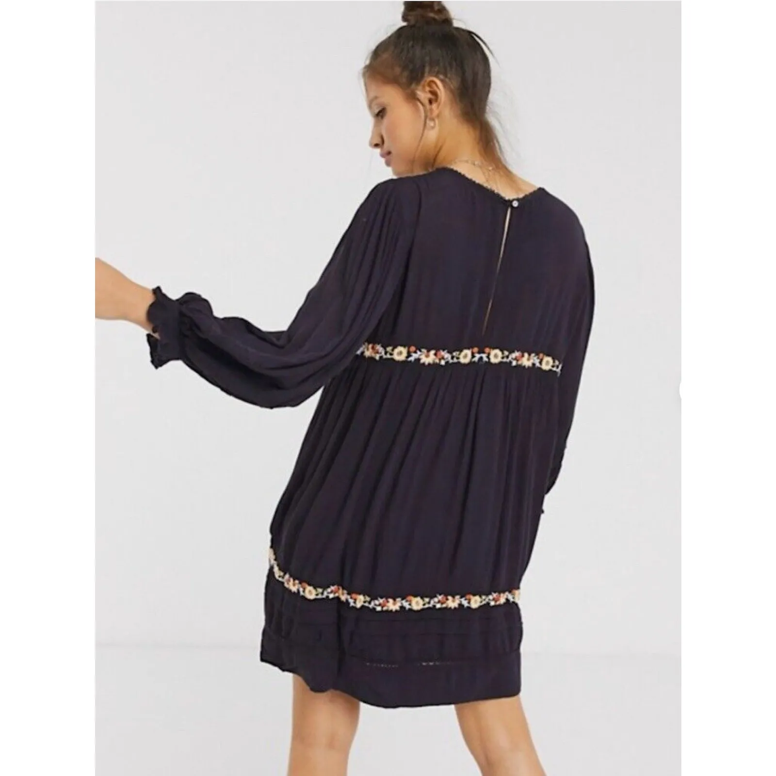 Free People Pasadena Embroidered Long Sleeves Mini Dress Small S - Image 2