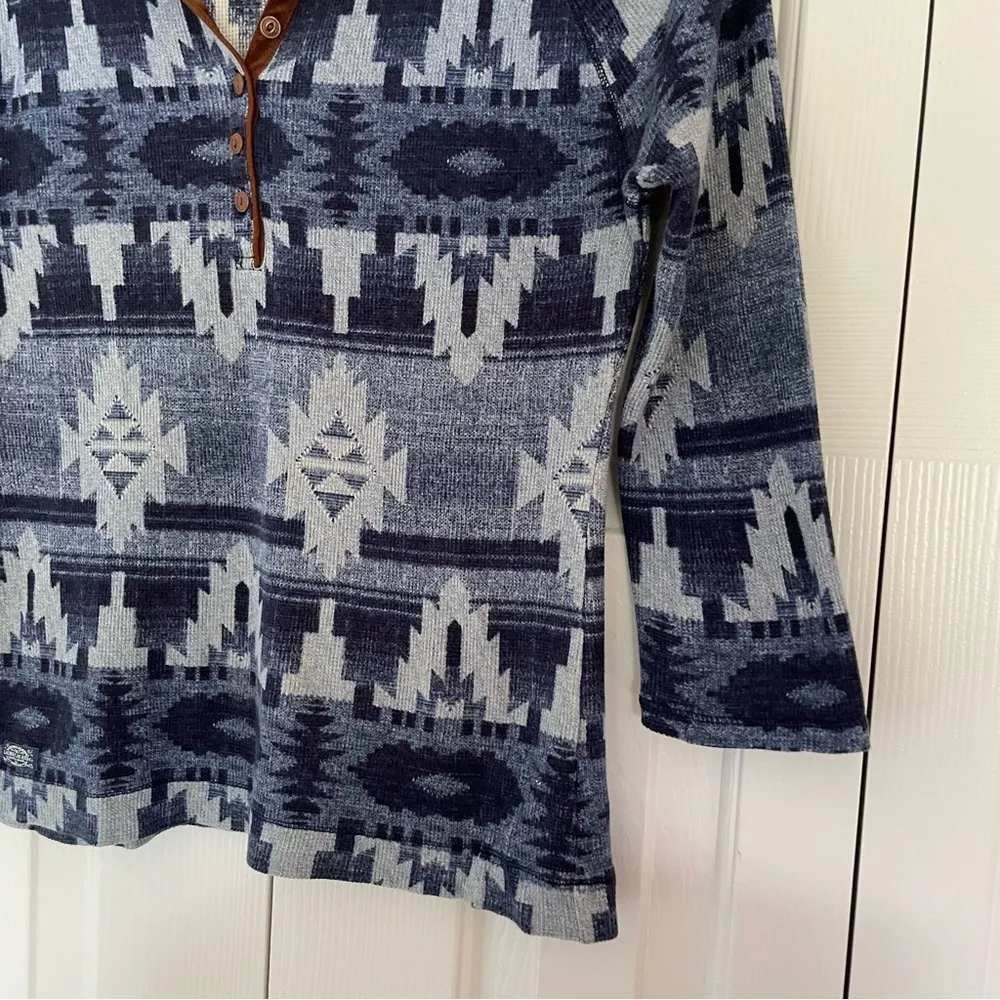 Lauren Ralph Lauren Native American Aztec Henley Knit Top Ribbed Sz Small Blue - Image 6