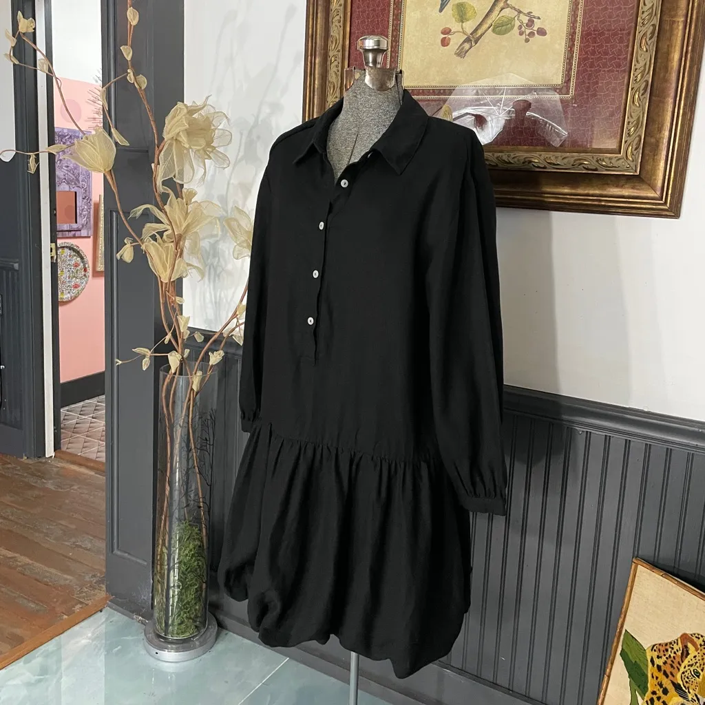 Cynthia Rowley Linen-Blend Button Up Drop Waist Bubble Hem Shirt Dress- M 💚🎀 - Image 4