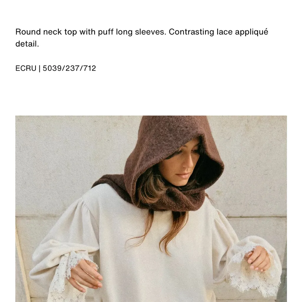 Zara NWT cream long sleeve puff sleeve lace trim top - Image 5