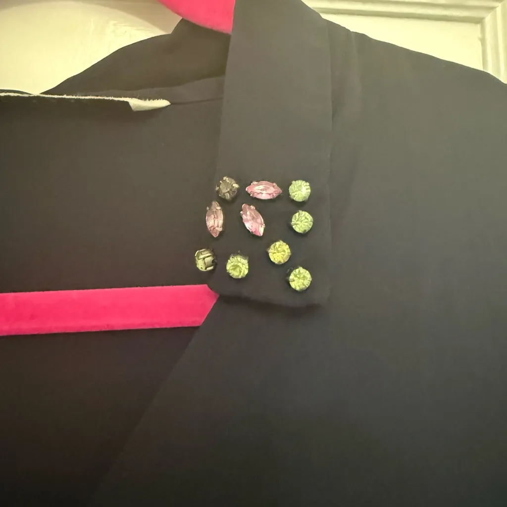 Zara Navy Women's Blouse with Embellished Collar - Image 9