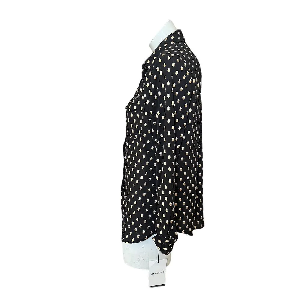 Who What Wear Women's Black/Gold Polka Dot Button Down Blouse Size M - Image 5
