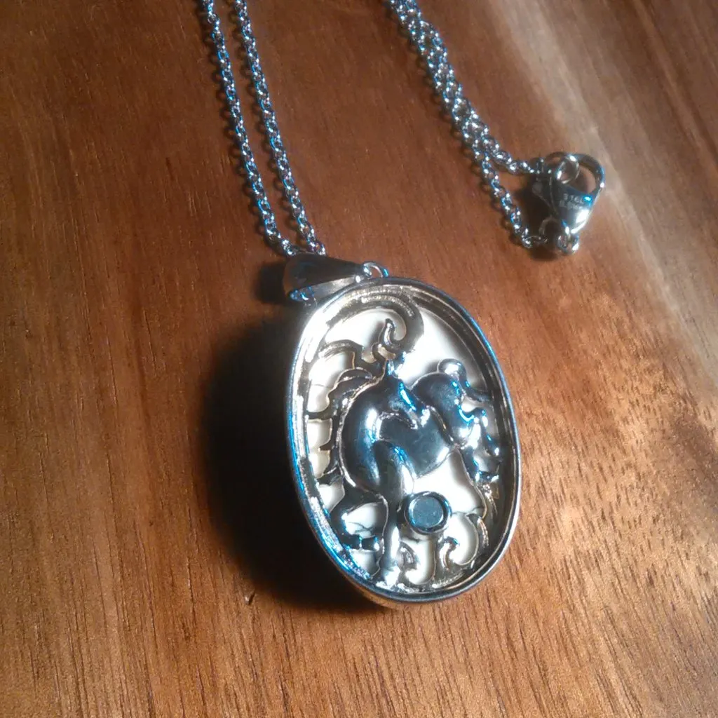 White Howlite Horse Design Platinum Bond Pendant Stainless Steel Necklace - Image 7