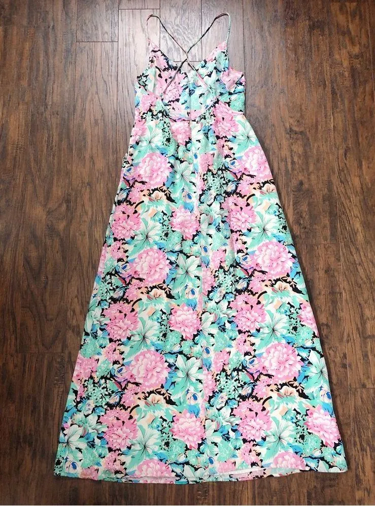 Yumi Kim • Daydreamer Maxi Dress silk floral spaghetti strap Pastel Peony print - Image 12