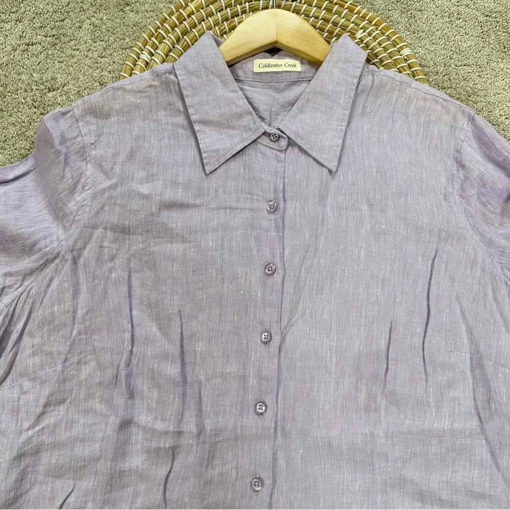 Coldwater Creek Women’s 100% Linen Button Down Shirt 3/4 Sleeve in Purple 2X - Image 2
