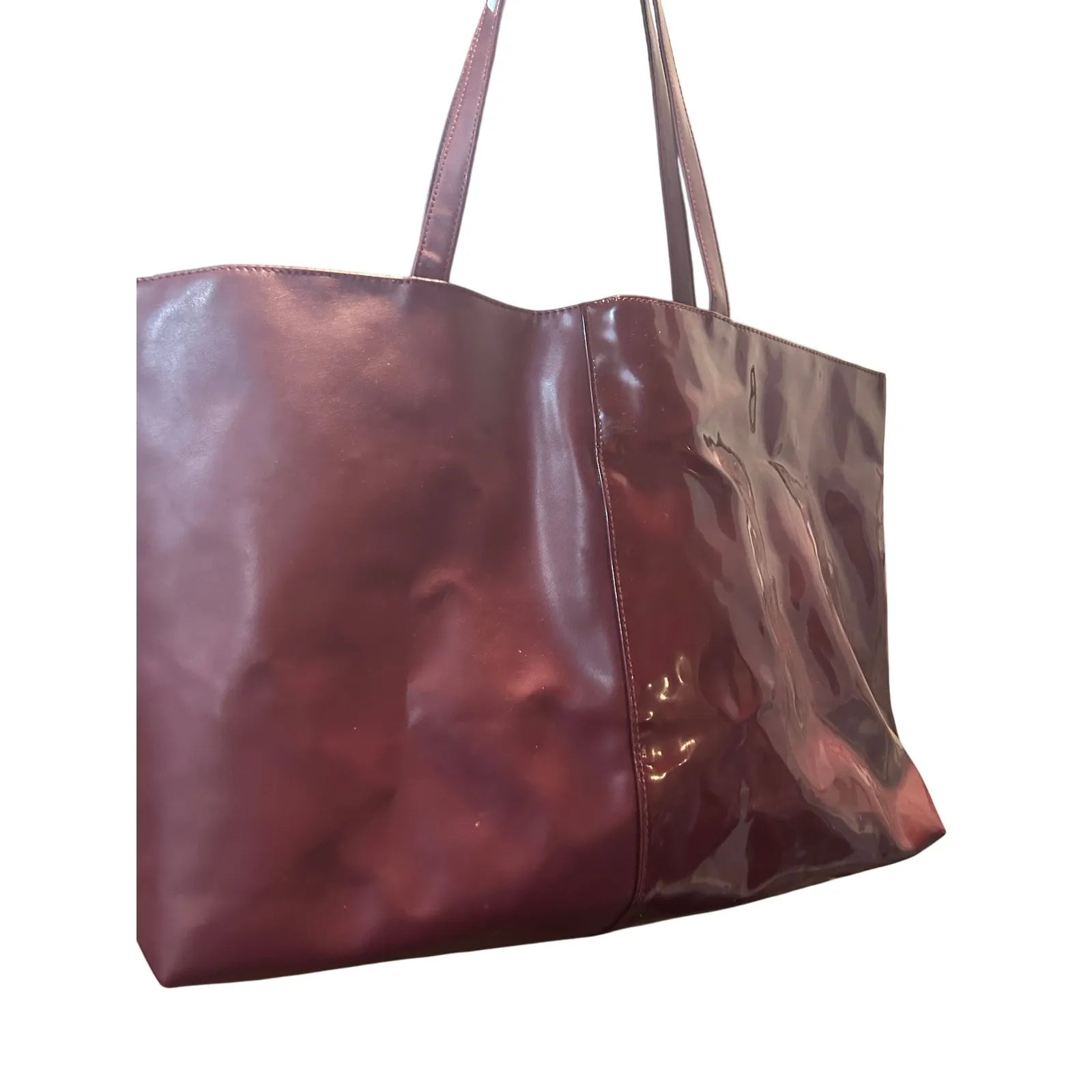 Burgundy Tote Bag Faux Leather Vinyl Shoulder‎ Bag Everyday Carryall Shopper Red - Image 4