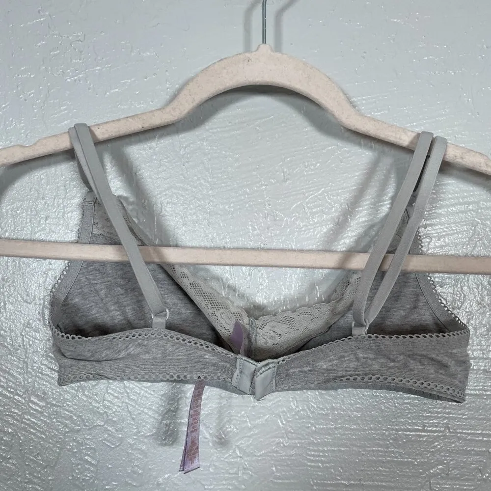 Savage X Fenty Women S Light Gray Cotton Essentials Lace Trim Bralette Unlined - Image 3