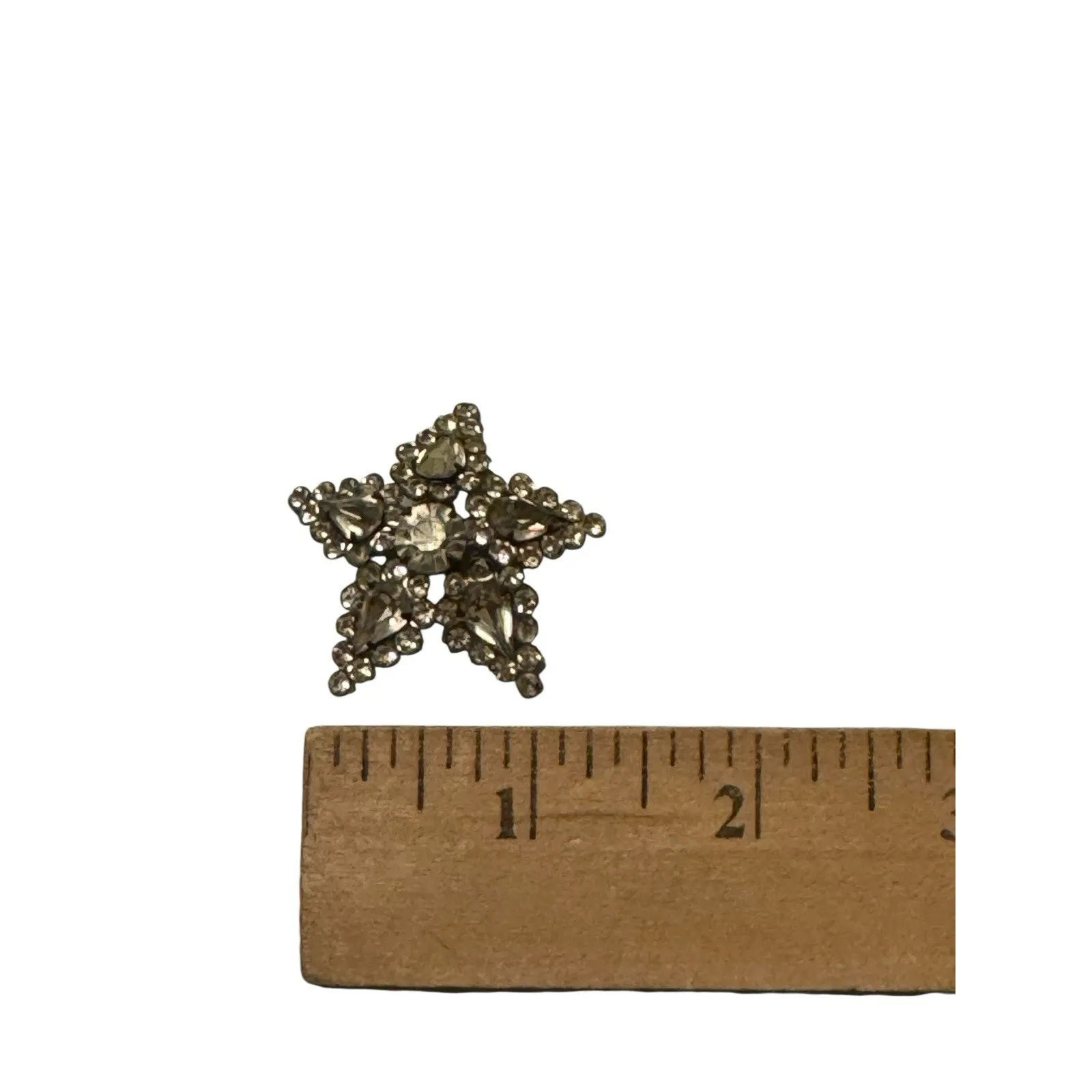 Vintage Rhinestone Star Brooch Clear Crystal Pin Mid Century Costume Jewelry Silver - Image 6