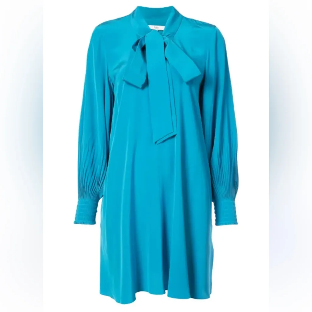 TIBI ARIELLE SILK TIE FRONT SHIFT DRESS BLUE SMALL - Image 12