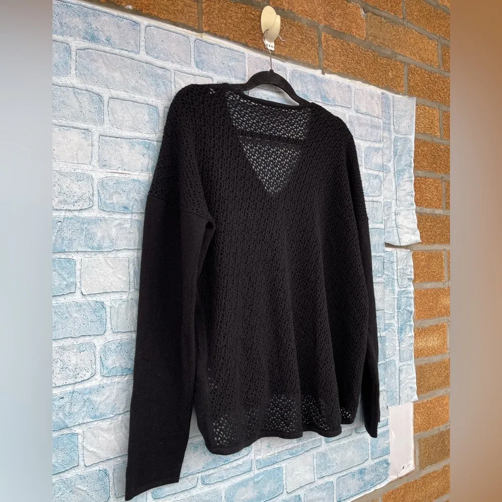 ALLUDE CASHMERE BACK SHEER SWEATER XL Black - Image 5