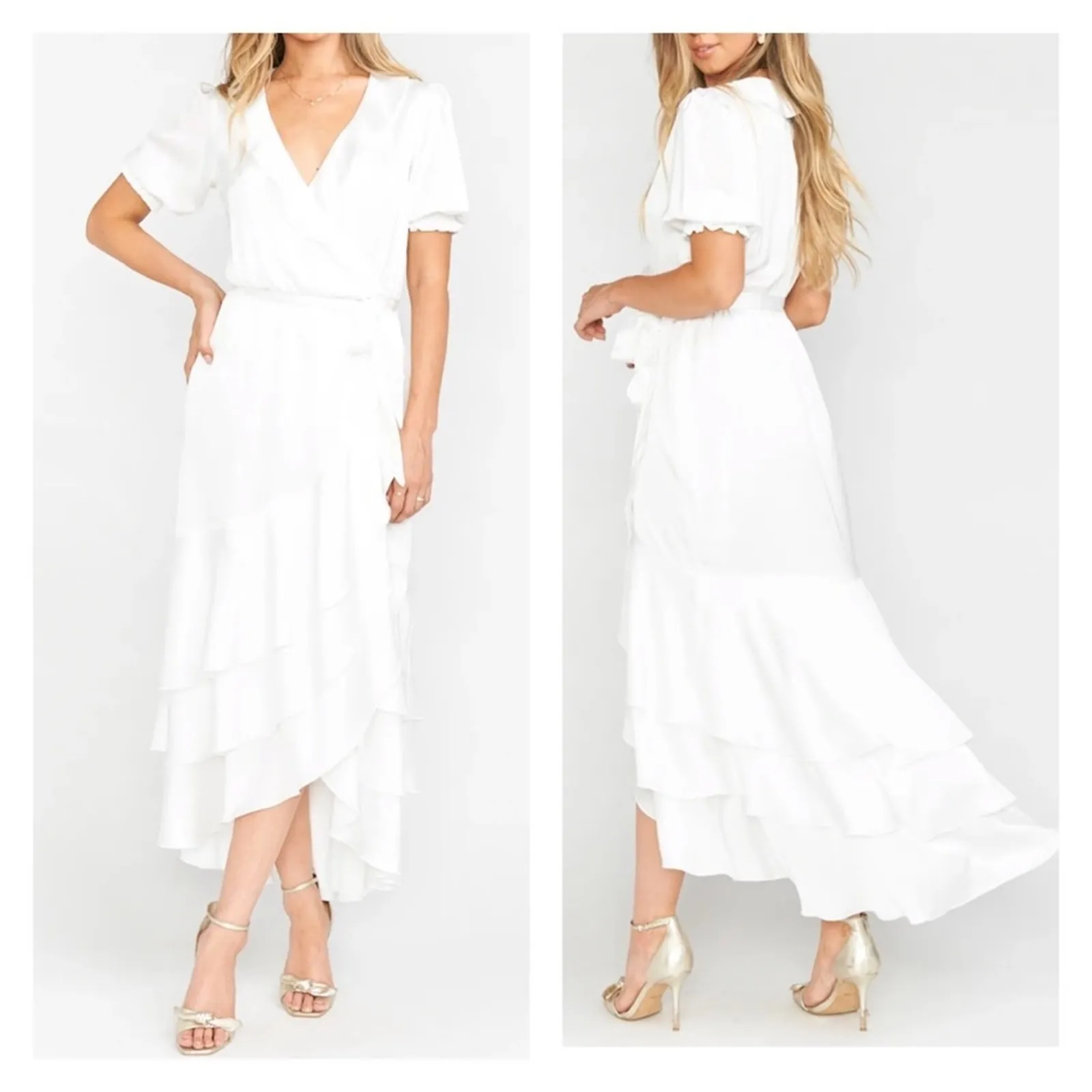 Show Me Your MuMu Weddings Evermore Ruffle Wrap Dress Satin - Image 11