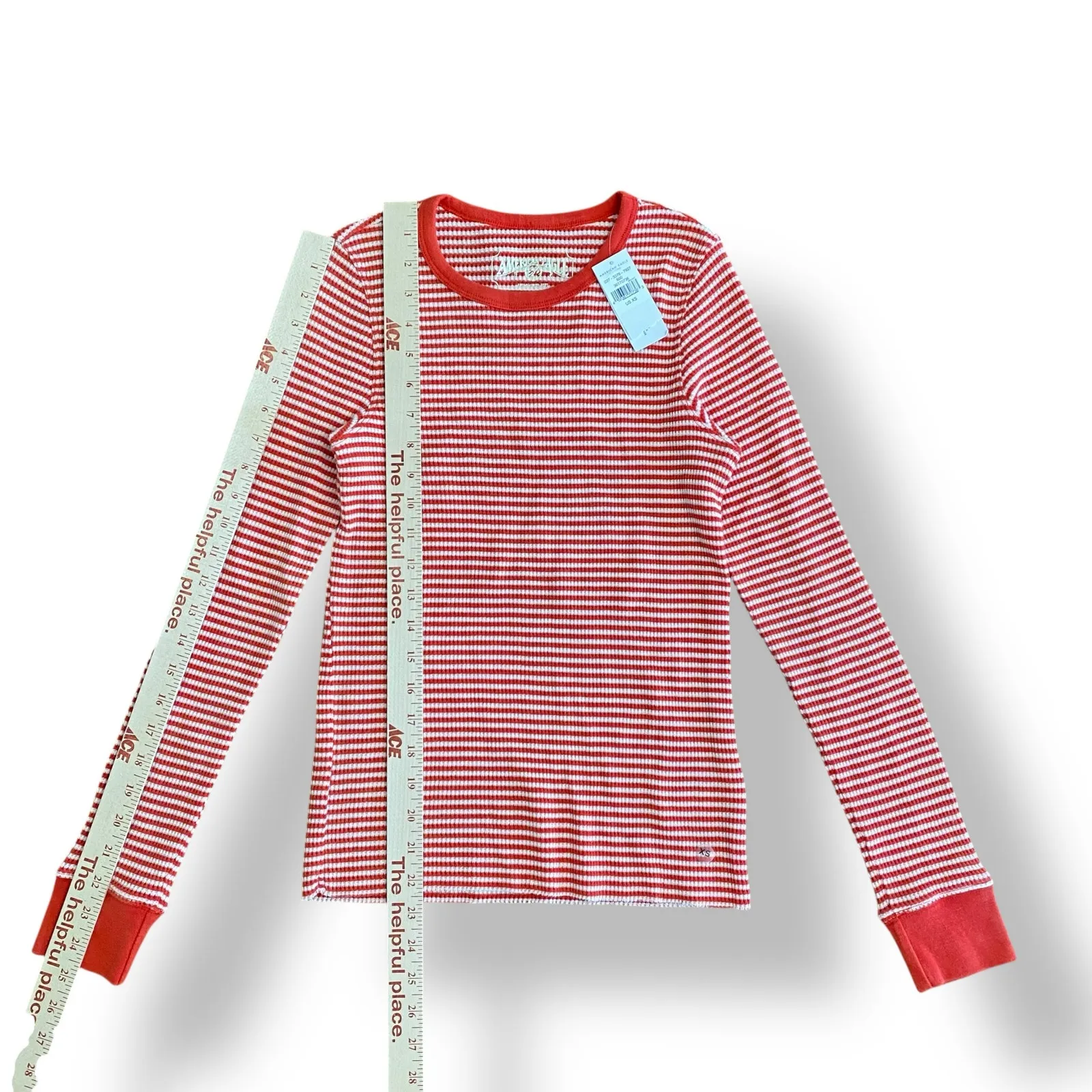 American Eagle‎ NWT Striped Long Sleeve Shirt Womens Size XS Red White - Image 4