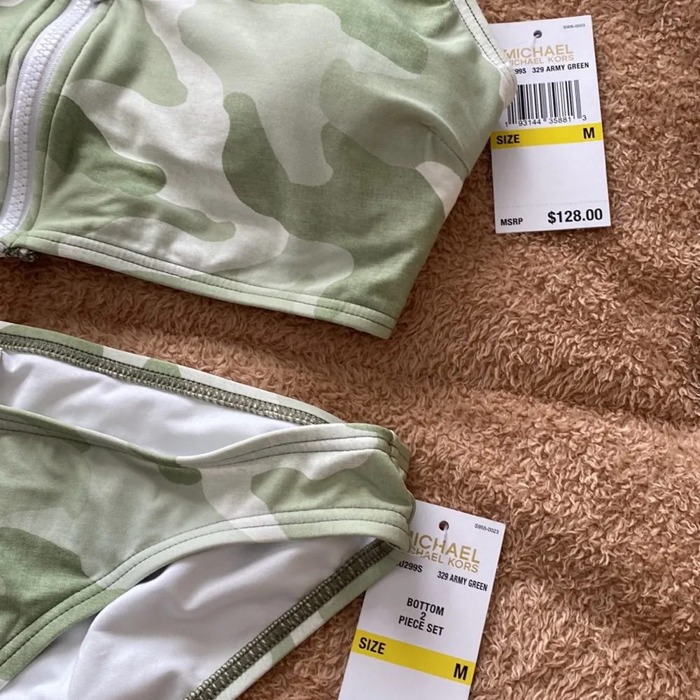 Michael Kors Army Camo Zip Front Bikini Set SZ M - Image 2