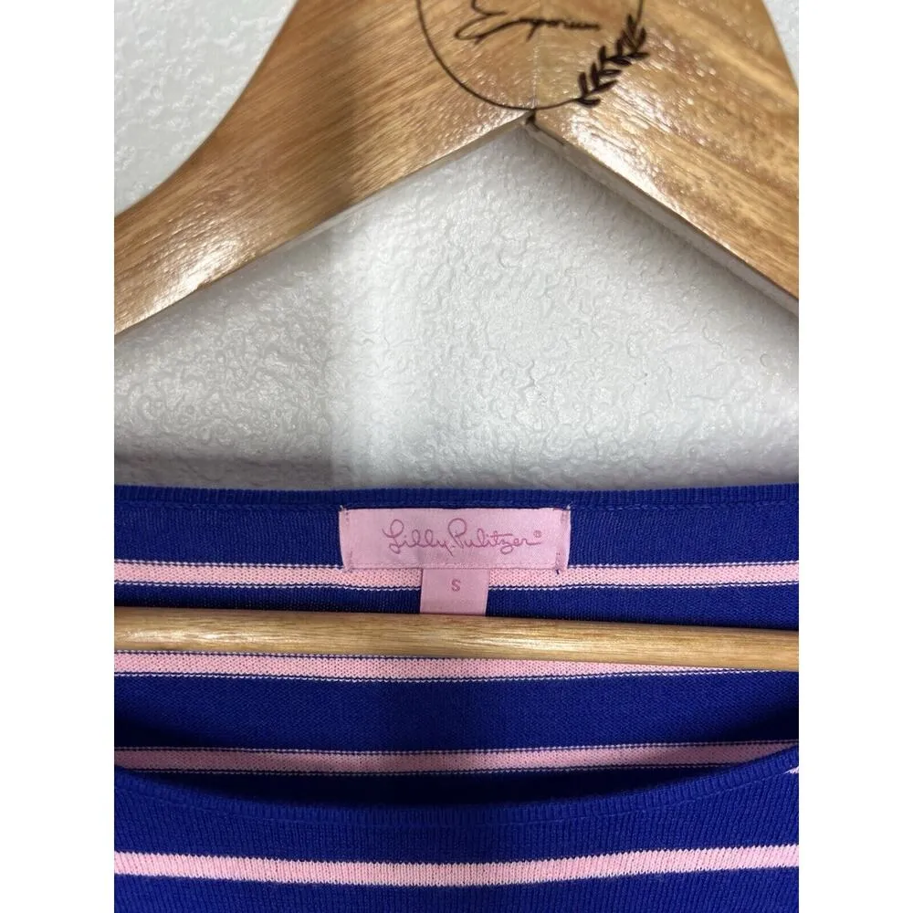 Lilly Pulitzer Elba Striped Tunic Sweater Small Tassels Blue Pink - Image 2