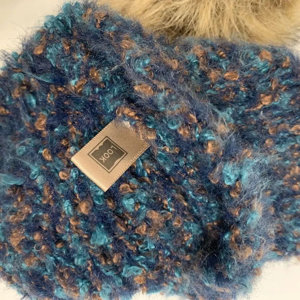 Look by M New York Womens Knit Winter Pompom Hat Beanie One Size Blue Purple - Image 2