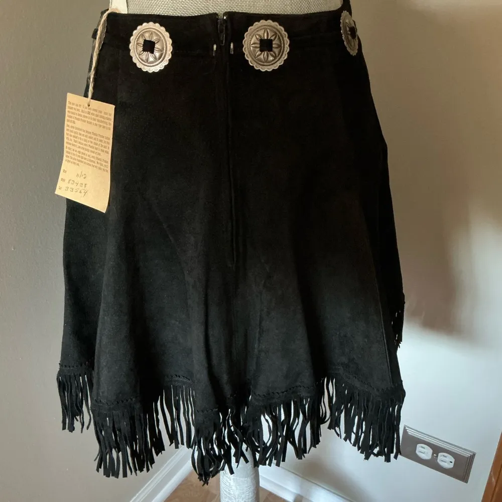 Vintage frontier collection suede black cowgirl fringe skirt embellished size 11 - Image 13