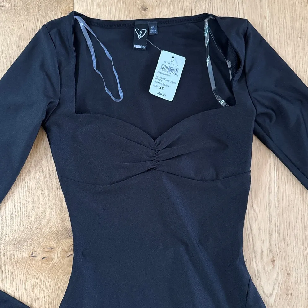 Windsor Mini Dress Long Sleeves Sweetheart Neckline Size XS Black - Image 2