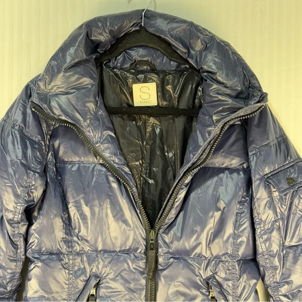 S13 Women’s Gloss Ella Kylie Puffer Coat Size Small Blue Nylon Down Fill Jacket - Image 4
