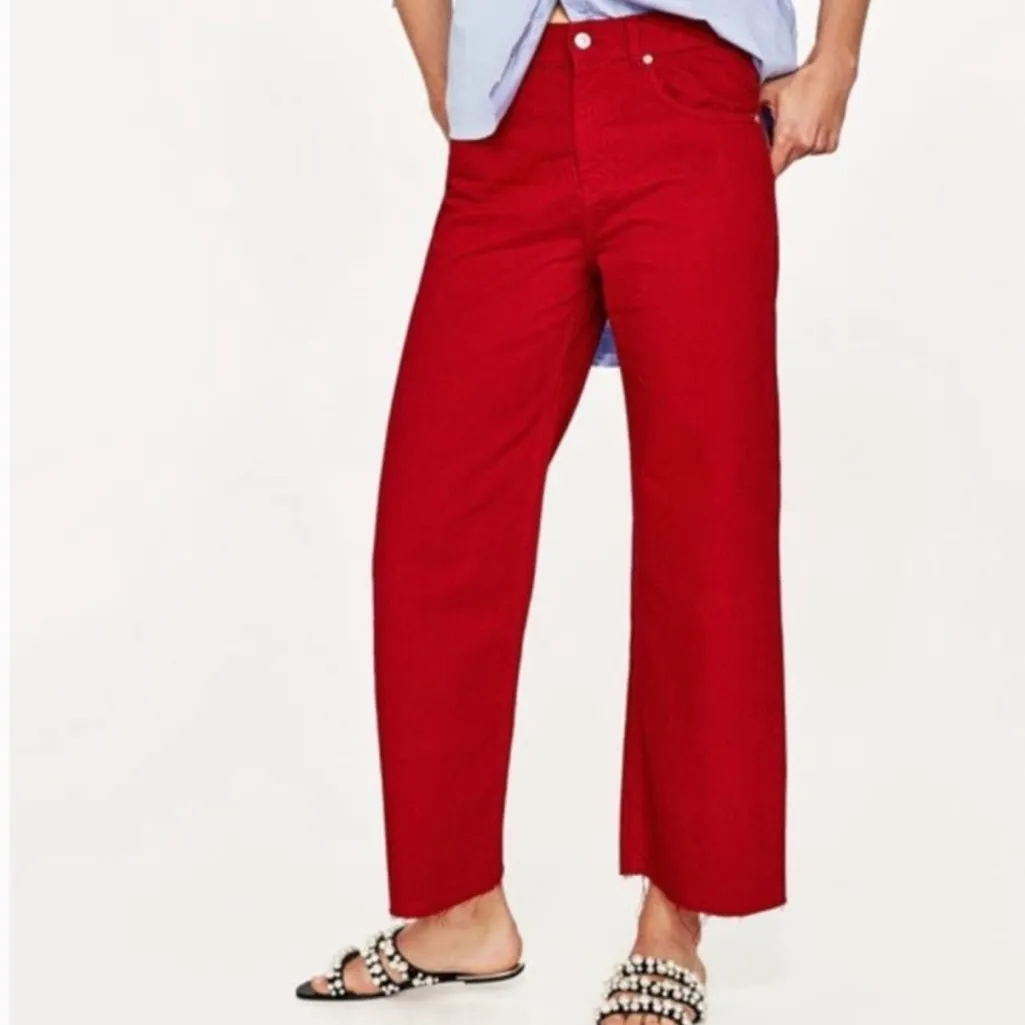 ZARA MID RISE RED STRAIGHT JEANS - Image 11