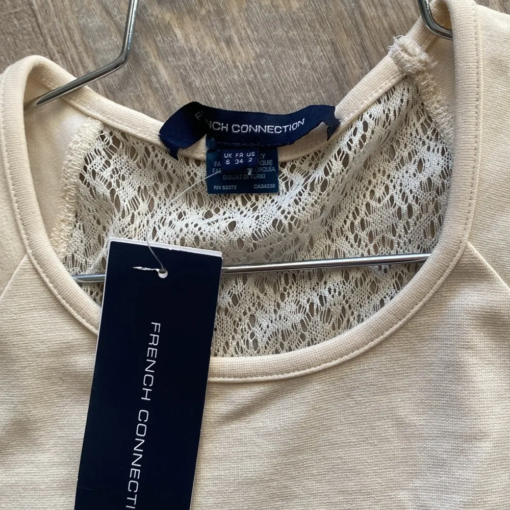 French Connection Cream Viven Cap
Sleeve Lace Back Stretch Bodycon Mini Sz 2 - Image 11