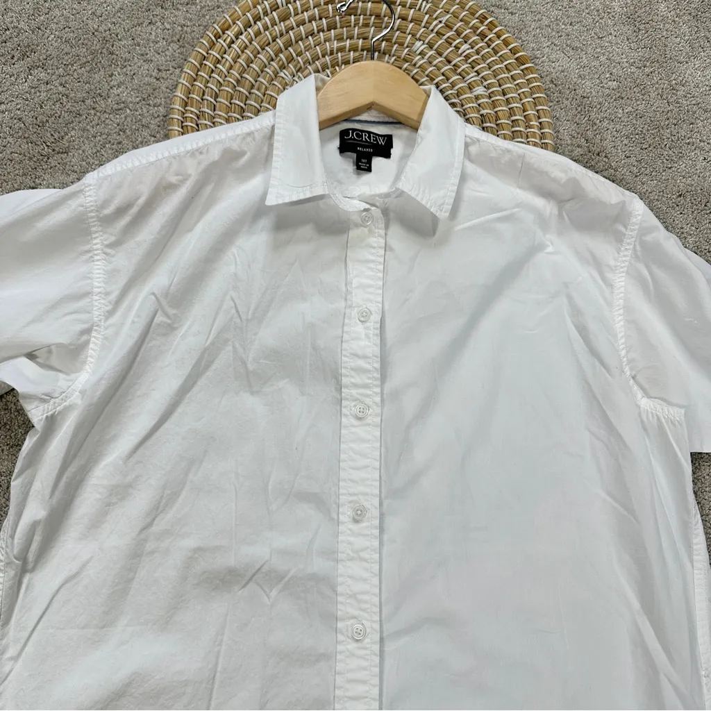 J. Crew Women’s Relaxed Fit Crisp Cotton Poplin Button Down Shirt in White 10T - Image 3