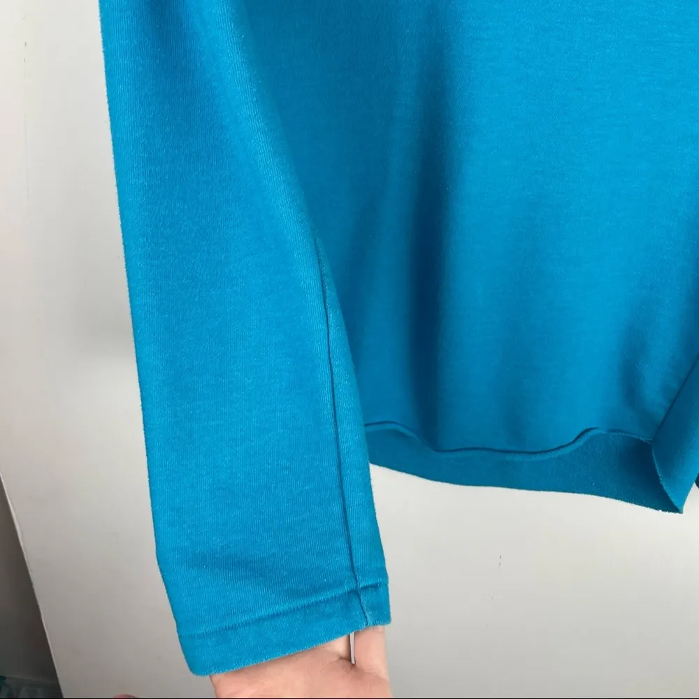 PINK Victoria’s Secret Blue V Cutout Pullover Hoodie Sz Small Raw Hem Oversized - Image 8