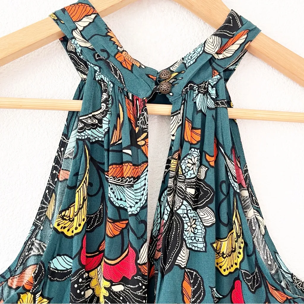 Anthropologie Geneva Halter Wide-Leg Jumpsuit in Teal Green Floral Paisley - Image 8