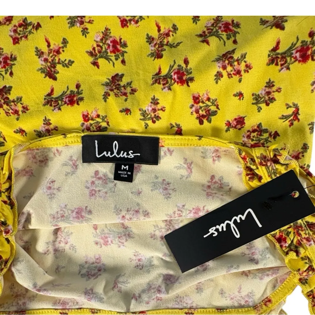 Lulus Floral Bodysuit Women’s Medium Yellow Girlhood Whimsical Cottagecore NWT - Image 6