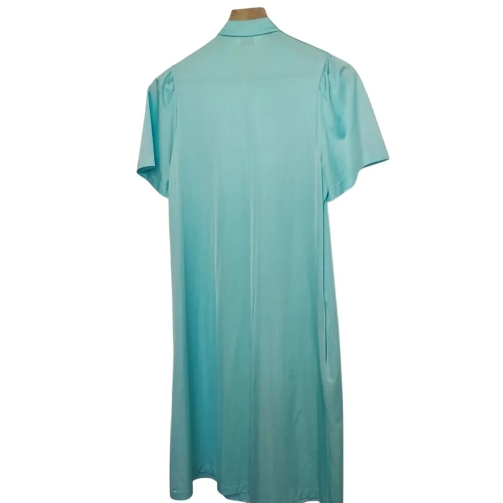 Vintage 70's Vanity Fair Light Turquoise Blue Button Lace Nightgown Pajama Dress - Image 2